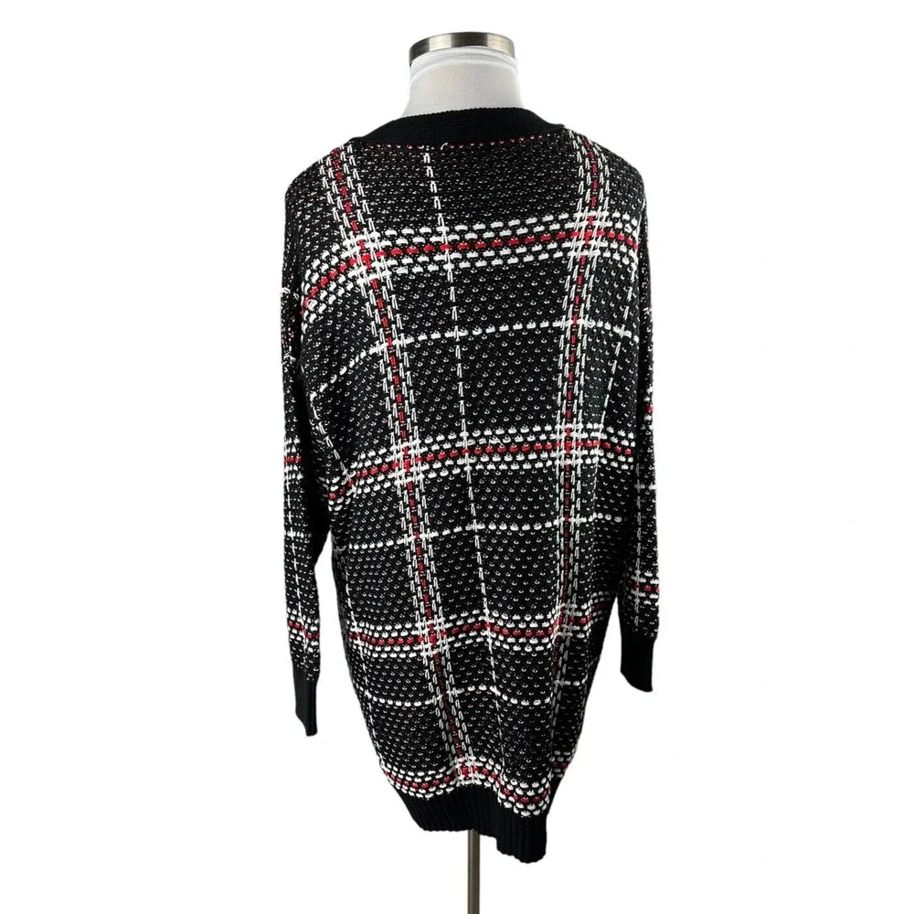 NWT Jessica Simpson Maria Plaid Cardigan Plus Size 3X Thick Knit Blk Red Button - Picture 7 of 8